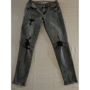 AMERICAN EAGLE Size 4 Black Super Stretch X4 Low Rise Distressed Jeggings Jeans